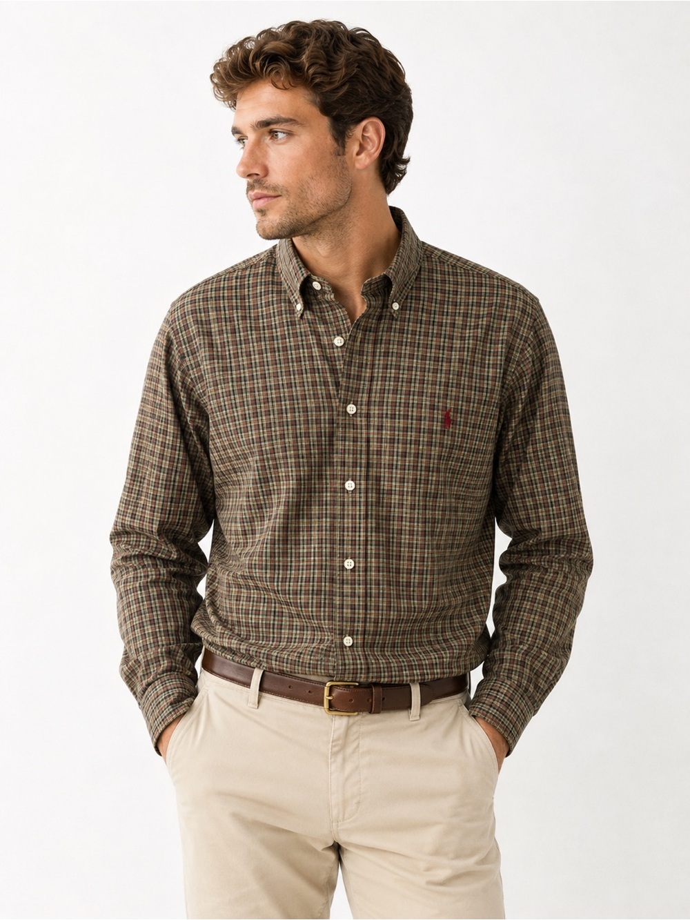 Ralph Lauren Brown & Olive Plaid Button-Down Shirt